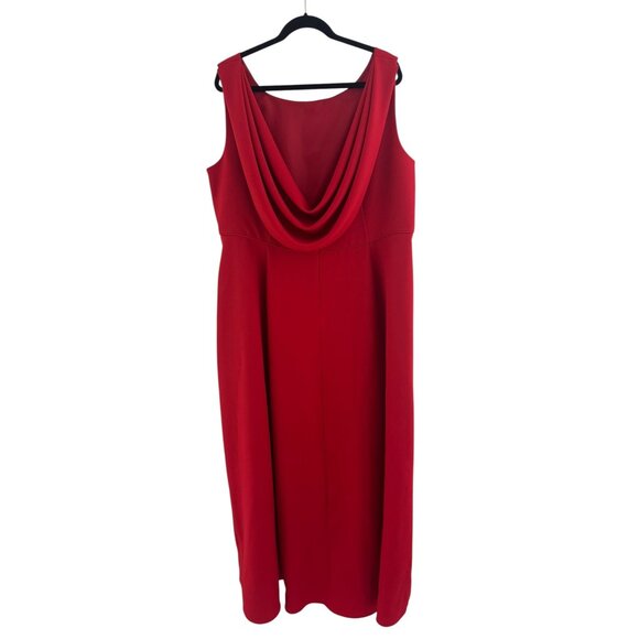 Red Draped Cowl Back Long Gown Maxi Dress Size 22W 3X Bridesmaid Holiday Party - Picture 4 of 8